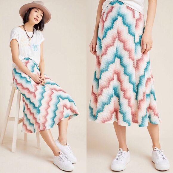 NWT Maeve Anthropologie Maria Multicolor Chevron Sweater Midi Skirt XL - Picture 1 of 13